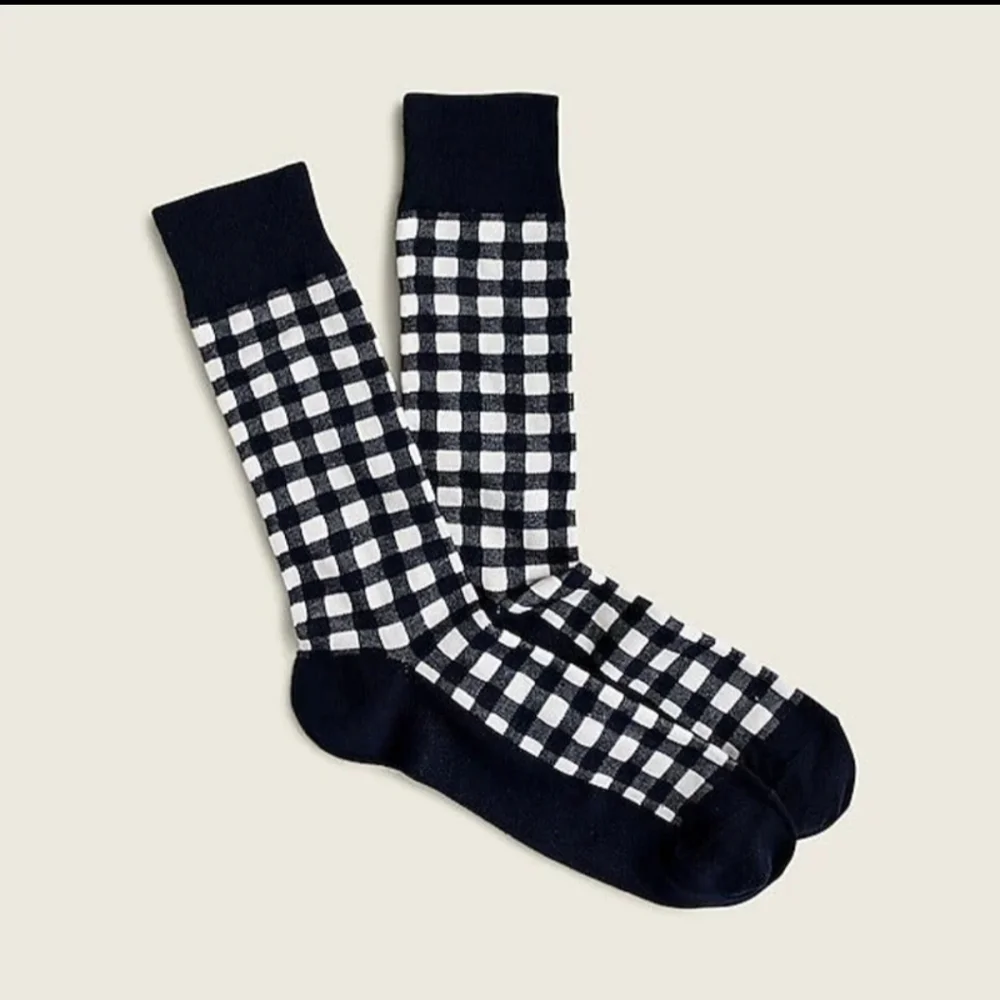 J.CREW GINGHAM CREW SOCKS NAVY/WHITE BNWT SO 1 Left